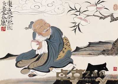 徐乐乐 庚辰（2000年）作 东方朔偷桃图 镜心 29.5×41cm
